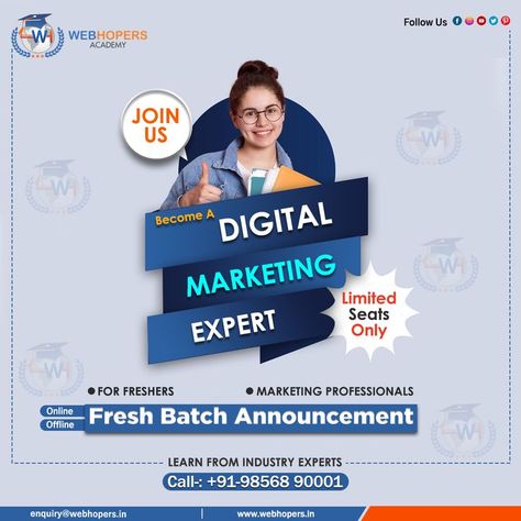 Be The Next #Digital_Marketing Guru! Grab 100% Practical knowledge from experienced faculty. Connect with the best digital marketing Academy in Panchkula #July_Fresh_Batch_Start Book Your Free Demo Class Now! Call: 98568-90001 Click below to know more https://www.webhopers.in/ - - #DigitalMarketingExpert #StartsNewBatch #DigitalMarketingBatch #DigitalMarketing #Students #EarnMoney #Academy #Webhopersacademy #OnlineMarketing #DigitalMarketingInstitute #DigitalGuru Digital Marketing Training, Marketing Professional, Marketing Courses, Earn Money, Online Marketing, Digital Marketing, The Next, How To Become, Marketing