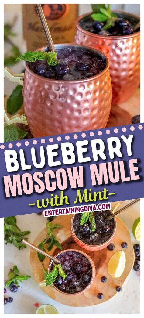 Blueberry Moscow Mule With Mint | Food  Drink Blueberry Mule, Blueberry Moscow Mule, Blueberry Simple Syrup, Blueberry Cocktail, Blueberry Vodka, Blended Cocktail, Moscow Mule Recipe, July 4th Party, Mule Recipe