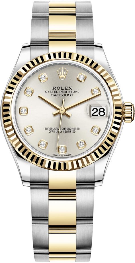 278273 Silver Diamond Oyster Rolex Datejust 31mm Stainless Steel and Yellow Gold Ladies Watch Rolex Diamond, Silver Pocket Watch, Swiss Army Watches, Invicta Watches, Authentic Watches, Seiko Watches, Gold Hands, Beautiful Watches, Ladies Watch