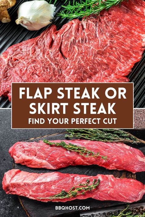 Flap steak vs skirt steak: What's the difference? Learn about the unique flavors and textures of these two popular steak cuts, perfect for your next skirt steak recipes. Discover the best ways to cook them for maximum tenderness and flavor. Click to learn more and save for your skirt steak dinner ideas! Skirt Steak Dinner Ideas, Skirt Steak Dinner, Skirt Steaks, Steak Dinner Ideas, Best Cut Of Steak, Flap Steak, How To Prepare Steak, Steak Dinner Recipes, Skirt Steak Recipes