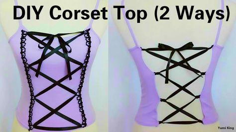 How To Make Corset Top, Upcycle Corset, Diy Corset Top, Diy Goth Clothes, Corset Diy, Cut Shirt Designs, Diy Corset, Diy Cut Shirts, Diy Fashion Trends