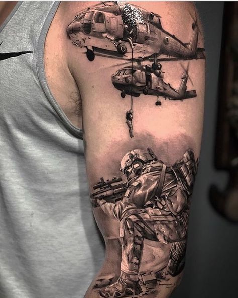 113 Likes, 0 Comments - Inked Society (@inkedsociety88) on Instagram: “Done by @chicomorbene ☠️☠️💉💉💉💉☠️☠️…” Fmf Corpsman Tattoo, Infantry Tattoos 11b, Army Helmet Tattoo, Commando Tattoo, Army Wife Tattoos, Airborne Tattoos, Military Sleeve Tattoo, Usmc Tattoo, Shoulder Armor Tattoo