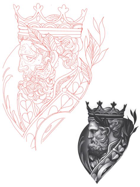 Realism Stencil Tattoo, Realism Tattoo Stencil, Chest Tattoo Stencils, Tattoo Realism, Backpiece Tattoo, King Tattoo, Full Sleeve Tattoo Design, Greek Mythology Tattoos, Tattoo Outline Drawing