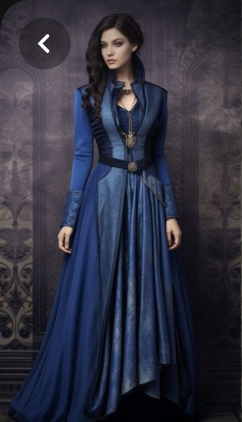 Larp Outfit Female, Once Upon A Time Outfits, Warrior Outfits Female, Blue Fantasy Dress, Medival Outfits Women, Blue Medieval Dress, Female Warrior Outfit, Elven Dress, Fantasy Dresses