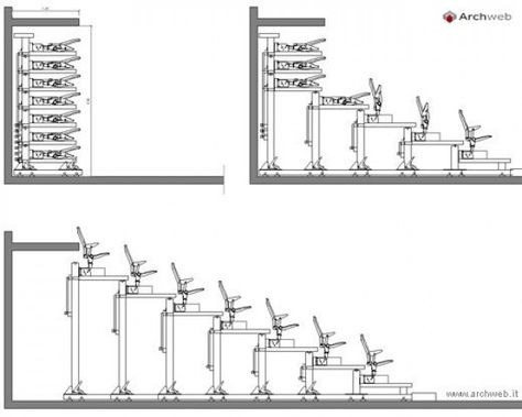 Telescopic Tribune System - CAD drawings #theater #theater #architecture Auditorium Architecture, Auditorium Design, Auditorium Seating, Theater Architecture, Multipurpose Hall, Cinema Design, Passive Design, Architectural Section, Theatre Design