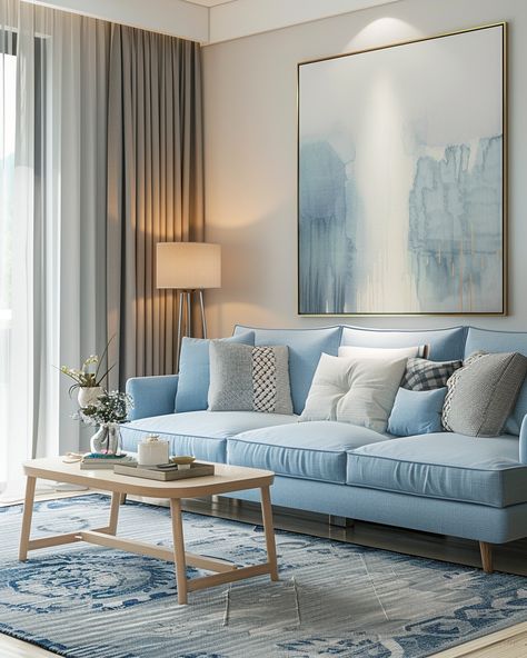 Light Blue Sofa Living Room Ideas, Blue Sofa Ideas, Sky Blue Living Room, Light Blue Sofa Living Room, Blue Sofa Living Room Ideas, Blue Sofa Living Room, Sky Blue Sofa, Light Blue Couches, Modern Blue Sofa