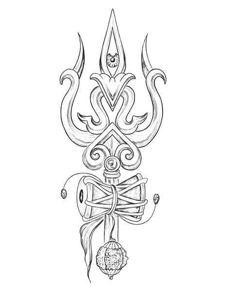 Shiva Damru Wallpaper, Shoolam Tattoo Design, Shiv Damru Tattoo, Trishul Tattoo Stencil, Sivan Drawings, Kali Tattoo Design Art, Shiva Trident Tattoo, Trisula Tattoo Design, Trishool Tattoo Designs