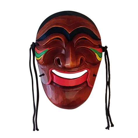 Hand Carved Colorful Wood Korean Smile Hahoe Mask Yangban Hahoetal | Antique Alive Store Hahoe Mask, Yin Yang Designs, Baby Mirror, Pottery Jars, Mask Dance, Mask Art, Smiling Man, Ceramic Bottle, Decorative Wall Plaques