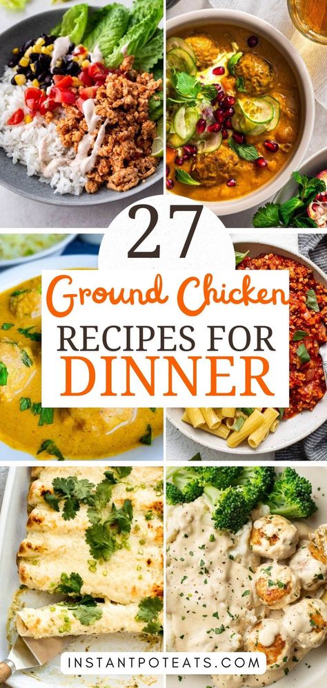 Elevate your cooking with these 27 easy recipes using ground chicken! Packed with flavor, these dishes are perfect for any occasion, from casual lunches to festive dinners. Low Carb Ground Chicken Recipes For Dinner, Ground Chicken Meals Easy Dinners, Ground Chicken Recipes Easy Pasta, Ground Chicken Enchiladas Easy, Ideas For Ground Chicken, Ground Chicken Instant Pot Recipes, Ground Chicken Recipes For Dinner Easy, Dinner Recipes Ground Chicken, Ground Chicken Dinner Ideas