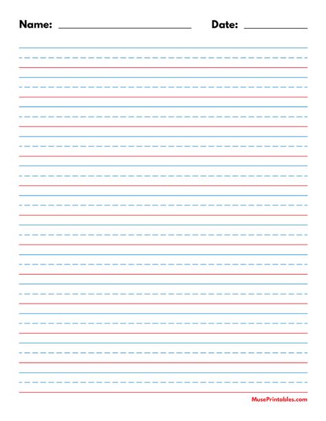 Printable Blue and Red Name and Date Handwriting Paper (1/2-inch Portrait) for Letter Paper. Free download at https://museprintables.com/download/paper/blue-and-red-name-and-date-handwriting-paper-1-2-inch-portrait-letter/ Free Printable Primary Writing Paper, Printable Handwriting Paper, Primary Lined Paper Free Printable, Handwriting Paper Printable Free, Blue Red Blue Lines For Writing, Handwriting Paper Printable, Handwriting Paper Template, Lined Handwriting Paper, Handwriting Paper Kindergarten