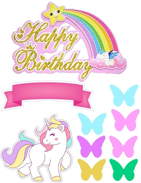 cupcakedecorating #unicorncake #unicornonthel Happy Birthday Unicorn Topper Printable, Happy Birthday Rainbow Topper Printable, My Little Pony Cake Topper Printable, Unicorn Printable Cake Topper, Topper Pelangi, Rainbow Cake Topper Printable, Unicorn Number Cake, Diy Cake Topper Printable, Fondant Unicorn Cake Toppers