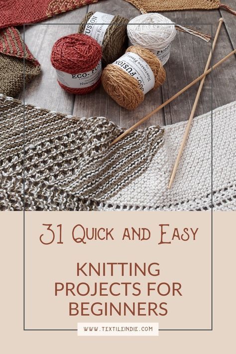 Check out these 31 quick and easy knitting projects. Free knitting projects suitable for beginners. 1skein Knitting Projects, Things To Knit Easy, Easy Knitting Projects For Beginners, Beginning Knitting Projects, Free Knitting Projects, Knitting Projects For Beginners, Knit Stitches For Beginners, Diy Knitting Projects, Knitting Patterns For Beginners