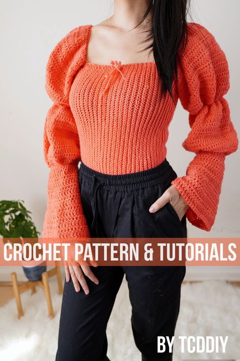 Make a statement with this elegant and stylish crochet garment pattern. This is sure to turn heads with its beautiful texture and fitted design. Crochet experts or beginners alike will appreciate the detailed step-by-step instructions and tutorial to find success in their creation. With this free tutorial, you can create this to wear for any occasion. Click for the pattern and start creating your masterpiece today! #crochet #crochetpattern #crochettutorial Crochet Puff Sleeve Top, Puff Sleeve Top Pattern, Crochet Puff Sleeve, Pattern Puff Sleeve, Stylish Crochet, High Waisted Bottoms, Garment Pattern, Sleeves Ideas, Youtube Instagram