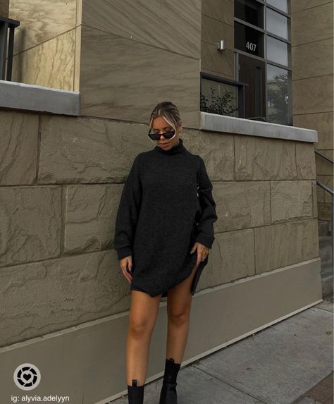 Ä Black Turtleneck Dress Outfit, Turtle Neck Dress Outfit, Knitted Dress Outfit, Short Knit Dress, Turtleneck Mini Dress, Classic Black Boots, Black Turtleneck Dress, 2023 Outfits, Autumn Look