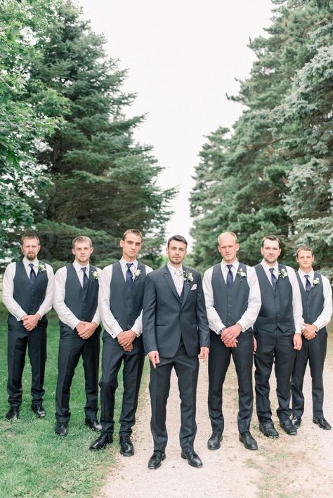 Grey Vest Groomsmen, Groomsmen Vest Only, Backyard Wedding Ceremony And Reception, Dark Grey Groomsmen, Vest Groomsmen, Groomsmen Vest, Backyard Wedding Photography, Groomsmen Photography, Wedding Groomsmen Attire