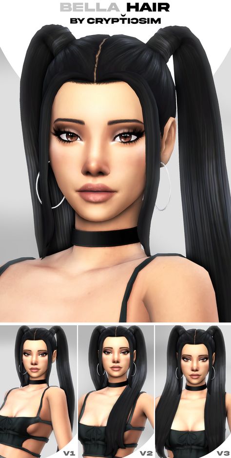 bella hair. | crypticsim on Patreon Hair The Sims 4, Medieval Hair, Mods Sims 4, Sims 4 Cc Hair, Hair Inspired, Sims 4 Black Hair, Mod Hair, Bella Poarch, Cc Folder