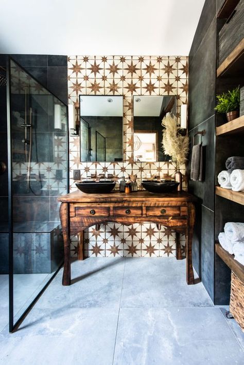 Amazing Master Bathrooms, Tile Accent Wall, Star Tile, Matte Tile, Wooden Vanity, Great Bathrooms, The Tile Shop, Wall And Floor Tiles, Floor Design