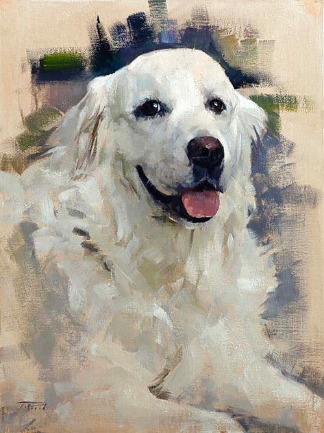 Patrick Saunders Dog Portraits Painting Oil, White Golden Retriever Puppy, Dog Watercolor Painting, Pet Portrait Paintings, Painting Dogs, Dog Portraits Painting, Watercolor Dog Portrait, Dog Portraits Art, Pet Paintings