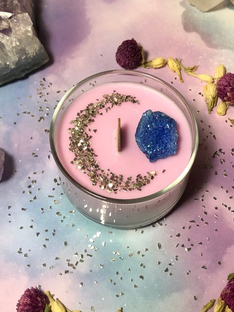 Candy Fluff Crystal Candle, Gemstone Candle, 4 oz Soy Candle, Gift Candle by Burningtreecandle on Etsy Candles With Crystals, Candles With Crystals And Flowers, Pretty Crystal Candles, Candle Crystal, Receiving Gifts, Magic Candle, Gemstone Candles, Herb Candles, Candy Candle