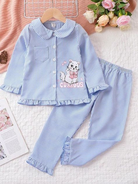 Kids Pyjamas, Easy Diy Clothes, Girls Winter Dresses, Striped Pant, Kids Garments, Kids Dress Wear, Kids Nightwear