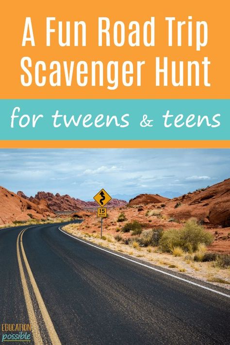 Add some fun to your next family road trip with this scavenger hunt designed specifically for tweens and teens. Sure you can watch movies or play on your phone, but it is possible to unplug during a family trip. Start your family vacation with this Road Trip Scavenger Hunt that is geared toward older kids. It includes 50 things to search for that will challenge your middle school student. Who knows what you'll discover. They'll love it! #scavengerhunt #teens #tweens #roadtrip #educationpossible Road Trip Scavenger Hunt, Homeschool Field Trips, Homeschool Geography, Homeschool Board, Family Road Trip, Road Trip Games, Virtual Field Trips, School Printables, Family Road Trips