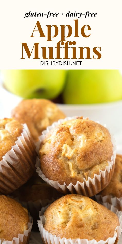 Moist and delicious, these gluten-free apple muffins are filled with fresh apple chunks in a tender fluffy batter. They make a great breakfast, snack or dessert, especially during the fall season. Totally dairy-free too! Gluten Free Apple Muffins, Gluten Free Dairy Free Muffins, Apple Muffin, Fall Muffins, Dairy Free Muffins, Apple Muffin Recipes, Easy Whole 30 Recipes, Homemade Almond Milk, Apple Muffins