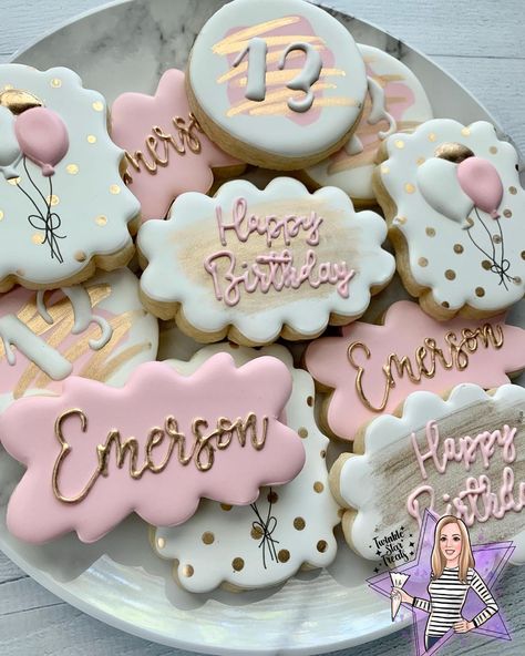 Twinkle Star Treats on Instagram: “Pink and gold are perfect for this girly 13th birthday cookie set! I just love that shine! . . . #twinklestartreats #pinkandgold…” Birthday Cookie, Twinkle Star, Mind Body And Soul, 13th Birthday, Body And Soul, Mind Body, Just Love, Pink And Gold, Happy Birthday