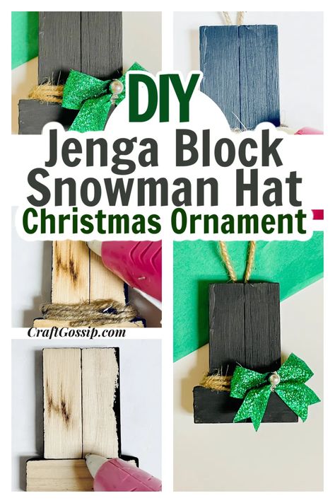 Jenga Block Christmas Snowman Ornament — CraftBits.com Jenga Block Christmas, Jesus Crafts, Jenga Blocks, Christmas Blocks, Friend Crafts, Snowman Hat, Ornament Cookies, Diy Blocks, Diy Snowman