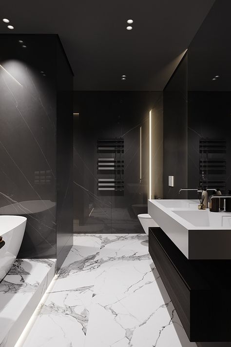 KYDE.O160 on Behance Modern Bathroom Design Black, Modern Bathroom Ideas Luxury, Dark Modern Bathroom, Bathroom Modern Luxury, Architecture Bathroom Design, Toilet Design Modern, Grey Bathrooms Designs, Bathroom Ideas Luxury, Wc Design