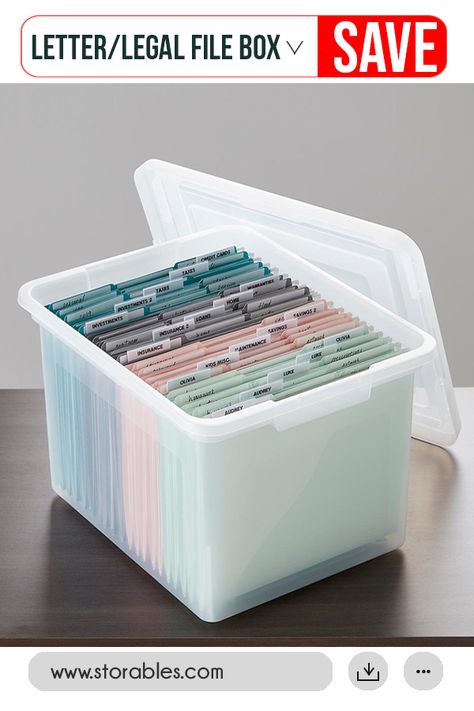 Create a safe storage for your important documents with Letter/Legal File Box with Lid. This durable plastic container will maximize your file storage. #legalfileboxwithlid #storables #letterfilebox #filebox Office Organization Files, Office Organization At Work, Organizing Paperwork, Ergonomics Furniture, Document Storage, Filing Cabinets, The Container Store, Home Organisation, Documents Organization