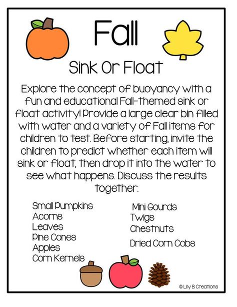 Sensory Play | Fall Sink Or Float Activity  | Facebook Fall Farm Activities Preschool, Fall Week Preschool, Fall Activities For Babies Daycare, Fall On The Farm Crafts For Toddlers, Sink Float Preschool Activities, Harvest Week Preschool, Fall Weather Activities Preschool, November Lesson Plan Themes, Fall Sensory Bins For Toddlers