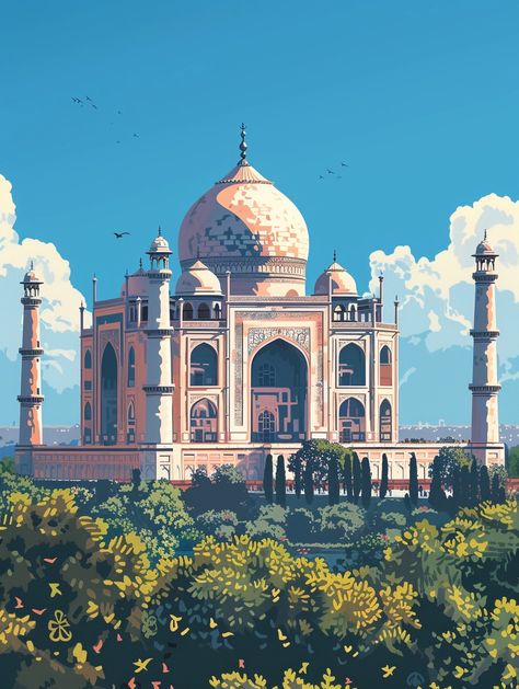 🌟🎁Travel Wall Art with Midjourney Prompts - Go to the Link in my Bio🔗🔍 Hawa Mahal Painting, Taj Mahal Painting, Taj Mahal Art, Travel Wall Art, Travel Wall, School Board, Sunny Day, Travel Dreams, Sunny Days