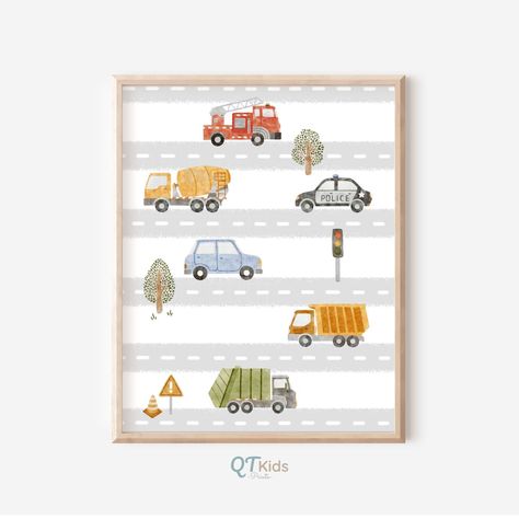 Vehicle Nursery Theme, Boy Playroom, Transportation Nursery, Transport Vehicles, Playroom Bedroom, Boys Playroom, Art Boy, Nursery Poster, Big Boy Room