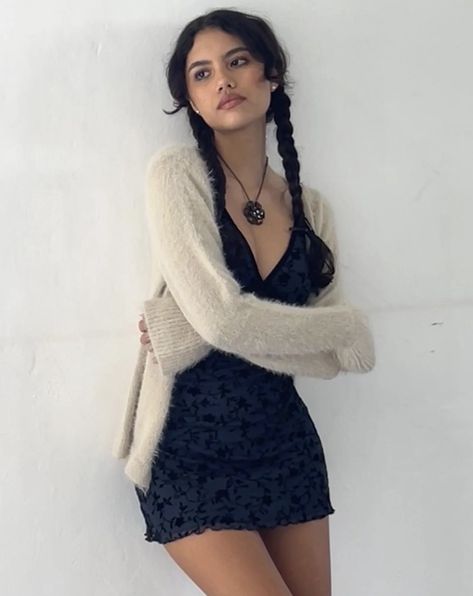 Dress And Cardigan Outfit, Fluffy Knit, Power Of Makeup, Lettuce Hem, Cardigan Outfits, London Fog, V Neck Cardigan, Dress With Cardigan, Outfits Casuales