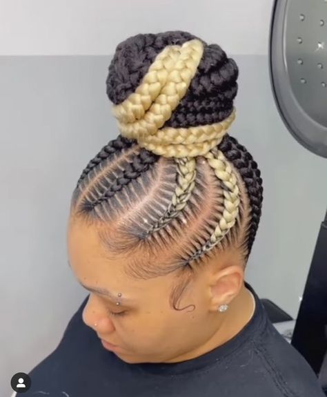 Half Up Half Down Braided Hair Styles For Black Women, Jumbo Updo Cornrow Braids, Feedin Braids Updo, Corn Row Braids Black Women Ponytail, Updo Braiding Styles For Black Women, Feed In Braids Top Knot Bun, Braided Feed In Ponytail Hairstyles, Braided Up Bun For Black Women, High Ponytail Cornrows Black Women