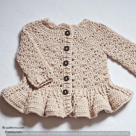 DIY Baby Clothes on a Budget: Free Crochet Patterns (USA) Peplum Cardigan, Baby Jackets, Crochet Baby Sweaters, Gilet Crochet, Baby Sweater Patterns, Crochet Baby Cardigan, Crochet Toddler, Crochet Baby Girl, Haken Baby