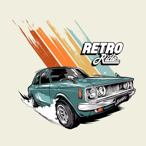 Premium Vector | Retro ride graphic illustration Auto Vintage, Monkey Design, Automotive Artwork, Arte Van Gogh, Car Vector, Car Artwork, Car Illustration, Old Car, Car Drawings