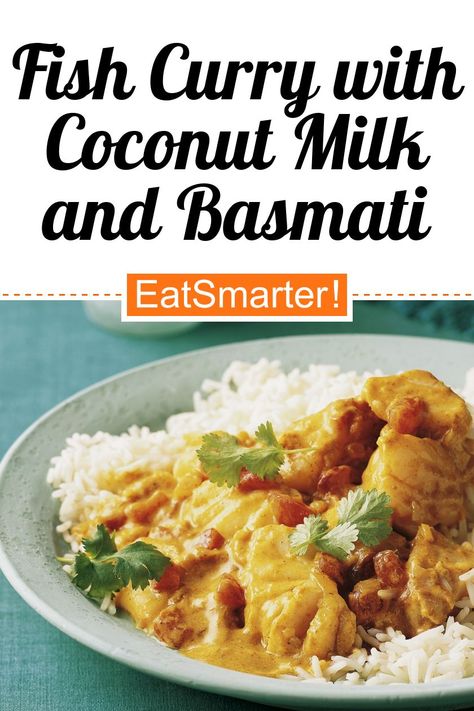 Smarte Energiebombe: Fish Curry with Coconut Milk and Basmati Rice - simple dish - So healthy is the recipe: 8.7/10 | A recipe idea by EAT SMARTER | Fish, Rice Side Dish, Curry, Asian, Indian #saltwaterfish #healthyrecipes Basmati Rice Recipe, Basmati Rice Recipes, Coconut Milk Rice, Curry With Coconut Milk, Fish Rice, Whole Grain Rice, Rice Side, Rice Side Dishes, Coconut Milk Curry