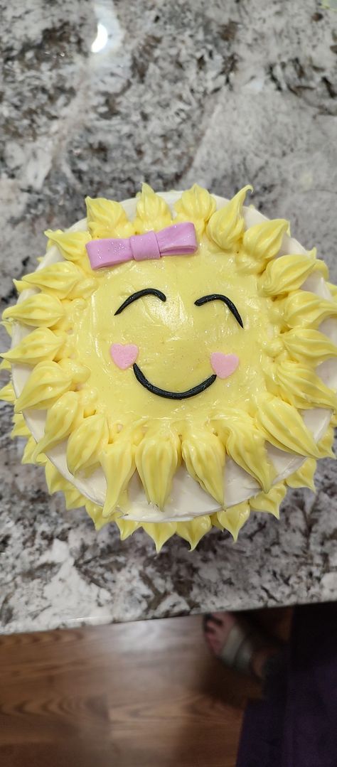 Made this for my granddaughter's 1st Trip Around the Sun birthday party!! First Trip Around The Sun Girl Birthday Party Girl, Sun Cake Birthday, 1st Trip Around The Sun Birthday Cake, First Trip Around The Sun Birthday Cake, Sun Smash Cake, First Trip Around The Sun Cake, Sunshine Smash Cake, One In The Sun, Sun Birthday Party