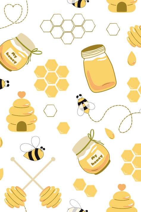 Bee Wallpaper, Honeycomb Wallpaper, Bee Drawing, Cartoon Bee, 사진 촬영 포즈, Bee Art, Cute Patterns Wallpaper, Yellow Aesthetic, Bee Theme