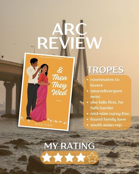 & Then They Wed by Riya Iyer ✨ My rating: 4/5 ⭐⭐⭐⭐ What makes me immediately like a South Asian story is when they manage to avoid the stereotypes and this book did exactly that. It was a sweet, spicy read. The book was set in Mumbai, which made me miss home a lot more, especially when Vada Pav was mentioned. 🥺❤️ Aditi was a bold woman, she had a crush on Rian, but she didn’t shy away, she asked him head-on, about wanting to do different things with him which left Rian flustered. When Adit... Desi Romance Books, Indian Romance Books, Books Recommendations, Romcom Books, Book Reading Journal, Book Recs, Opposites Attract, A Crush, Book Reading