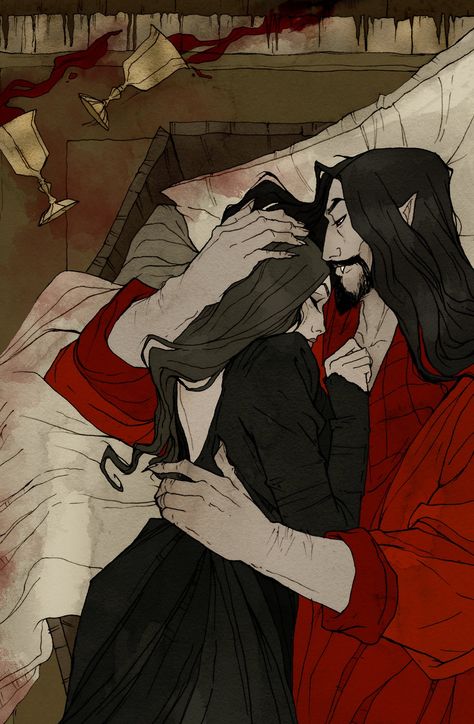 Abigail Larson on Twitter: "Reworked one of my favorite pieces from 2017 for the upcoming Horror Tarot 🥂🩸… " Two Of Cups, Abigail Larson, Beauty And The Beast Art, Vampire Romances, Vampire Goth, Horror Monsters, Vampire Art, Romantic Goth, Romance Art