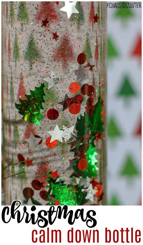 The holidays can be a worrisome time for kids. Use this Christmas calm down bottle to help them self regulate. #calmdownbottle #calmdown #Christmasactivities #kidsactivities #sensorybottle #sensoryplay #sensoryactivities #sensory #forkids Christmas Tree Sensory, Christmas Diy's, Christmas Sensory, Calm Down Bottle, Prek Crafts, Sensory Bottle, Time For Kids, Christmas Trees For Kids, Christmas Toddler