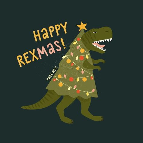 Tyrannosaurus Christmas Tree Rex Card. Dinosaur in Santa hat decorates Christmas tree garland lights. Vector illustration of funny character in cartoon flat style. Kid Christmas Card, T Rex Christmas Tree, Digital Art Christmas, Dino Christmas, Tree Rex, Garland Lights, New Year Postcard, Office Christmas Party, Dinosaur Funny