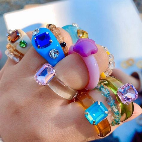 Preppy Ring, Rings Set For Women, Funky Rings, Simple Rings, Aesthetic Rings, Acrylic Ring, Chunky Rings, Resin Ring, Rings Set