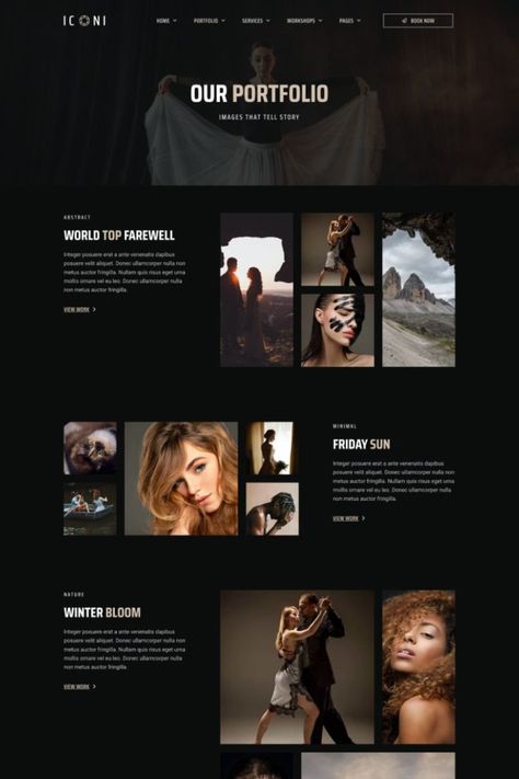 The Iconi template kit for Elementor is a creative dark photography template based on WordPress. A specialized portfolio and photographic studio template kit designed specifically for professional photographers and agencies. Photography Portfolio Website, Portfolio Website Template, Photographer Website, Business Portfolio, Photography Templates, Portfolio Images, Portfolio Site, Photographer Portfolio, Wordpress Website Design