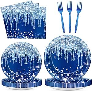 Silver Themed Party, Blue Birthday Themes, Blue Birthday Party, Blue Birthday Parties, Eid Al-adha, Plastic Forks, Silver Party, Glitter Party, Kids Gift Guide