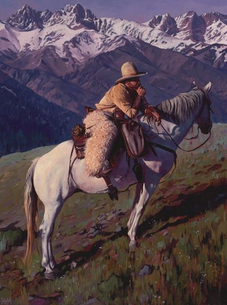 Mark Maggiori, A Long Day on the Range, oil, 24 x 18. Mark Maggiori, Western Art Paintings, Cowboy And Horse, And The Mountains Echoed, Painting On Linen, Western Artwork, Western Landscape, Western Paintings, West Art