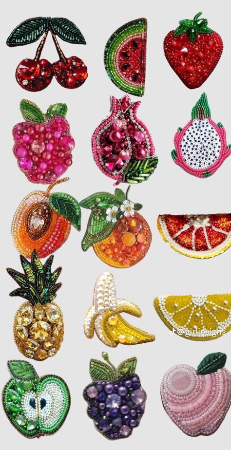 Apple Pomegranate, Beaded Shirt, Healthy Apple, Bead Embroidery Patterns, Hand Embroidery Art, Embroidery Inspiration, Embroidery And Stitching, Cute Crafts, Bead Art