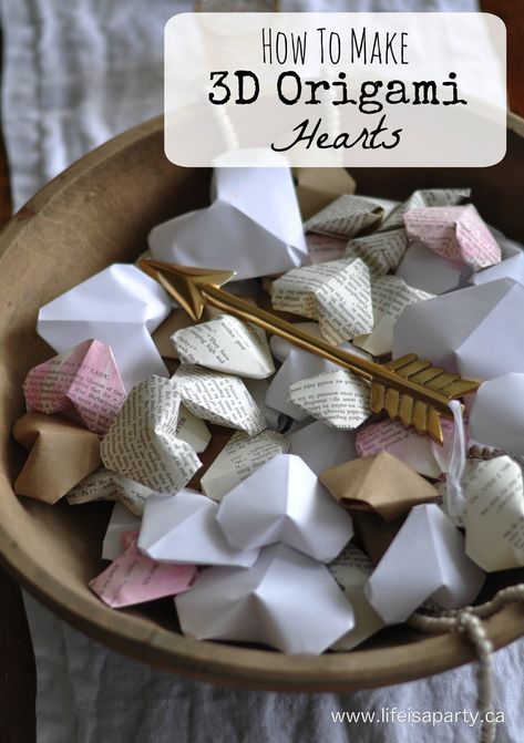 Hart Origami, Diy Origami Home, Diy Origami Home Decor, 3d Origami Heart, Origami Home Decor, Origami Bowl, Origami Hearts, Origami Star Box, Tutorial Origami